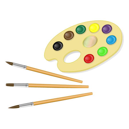 Palette with paints and brush isolated on white background.のイラスト素材