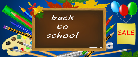 A back to school bright banner school supplies set vector illustrationのイラスト素材