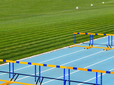 sports barrier on the treadmill near the stadium.