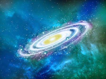 planet in space around bright stars 3d illustration.の写真素材