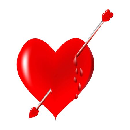 red heart pierced by an arrow and drops of bloodのイラスト素材