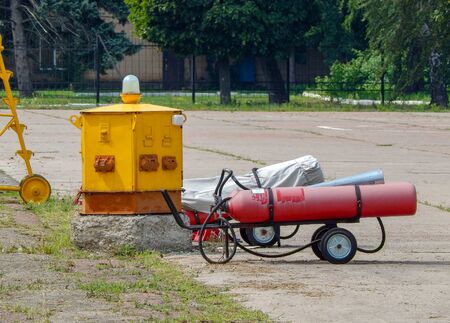fire tanks, fire shield, fire ladder horizontal photo.の写真素材