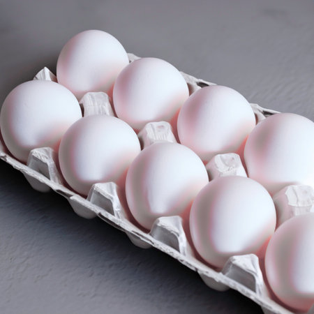 chicken white eggs in a box. Generative AIの素材