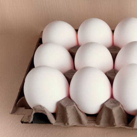 chicken white eggs in a box. Generative AIの素材
