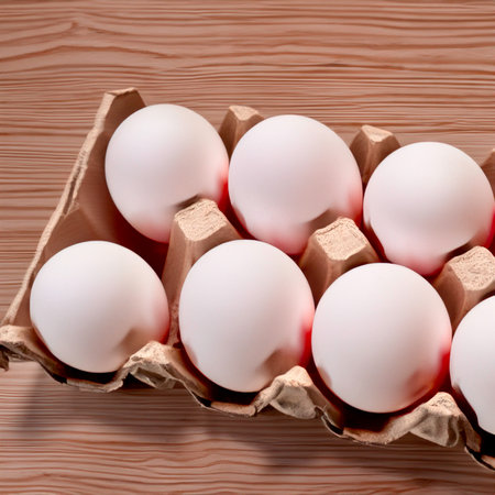 chicken white eggs in a box. Generative AIの素材