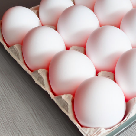 chicken white eggs in a box. Generative AIの素材