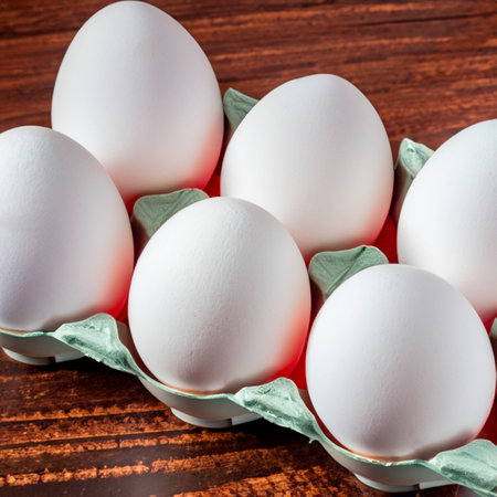 chicken white eggs in a box. Generative AIの素材