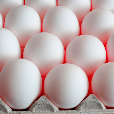 chicken white eggs in a box. Generative AIの素材