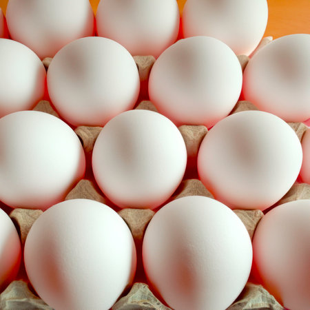 chicken white eggs in a box. Generative AIの素材