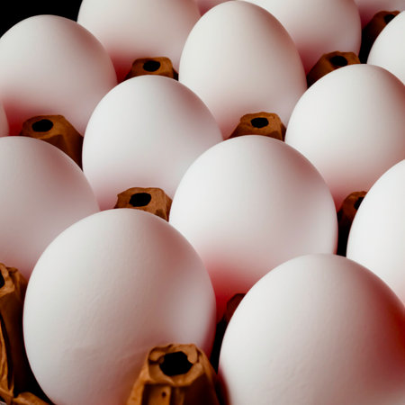 chicken white eggs in a box. Generative AIの素材