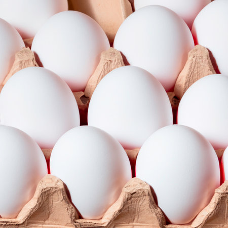 chicken white eggs in a box. Generative AIの素材