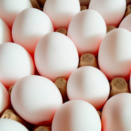 chicken white eggs in a box. Generative AIの素材