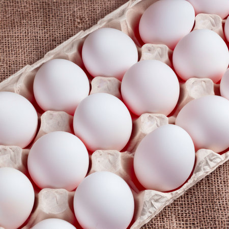 chicken white eggs in a box. Generative AIの素材