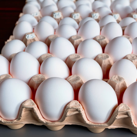 chicken white eggs in a box. Generative AIの素材