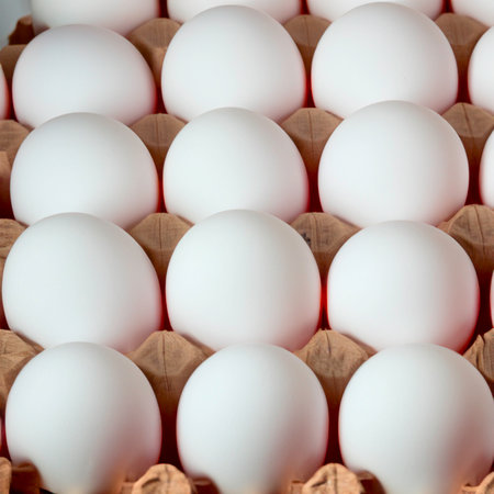 chicken white eggs in a box. Generative AIの素材