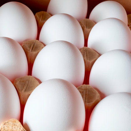 chicken white eggs in a box. Generative AIの素材