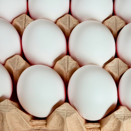 chicken white eggs in a box. Generative AIの素材
