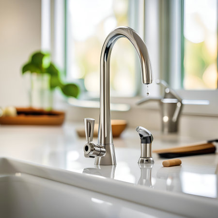 Water dripping from the kitchen faucet.の写真素材