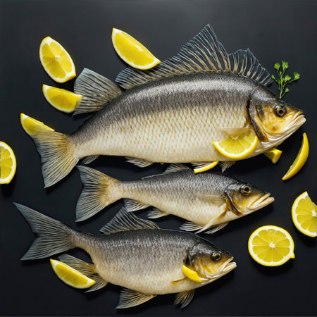 sea fish with lemon slices.の写真素材