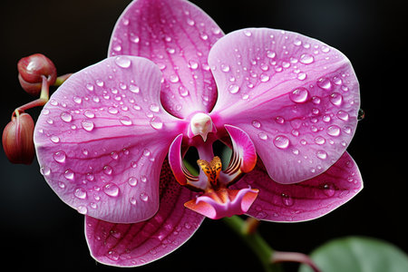 Stunning dewdrop orchid flower in vivid pink with blurred backgroundの写真素材
