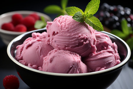 Indulge in the flavorful delight of creamy blackcurrant ice cream at a charming cafeの素材