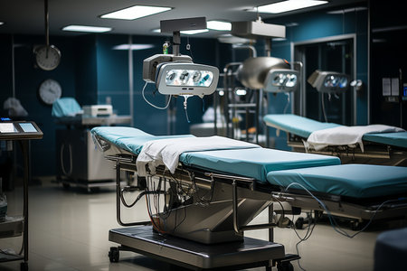 Heart transplant surgery in a modern operating room with advanced medical equipment and technologyの素材