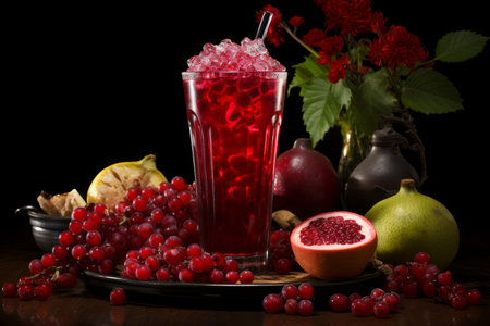 Refreshing red currents smoothie in a tall glass, a healthy and delicious drink option.の素材