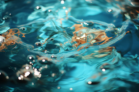 This is a royalty-free stock photo of the blue water surface with splashes and bubbles. It is perfect for use in any project that requires a high-quality image of water.の素材