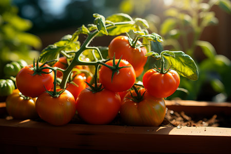 Thriving tomato plants in vibrant balcony gardening scene, showing urban agriculture essence.の素材