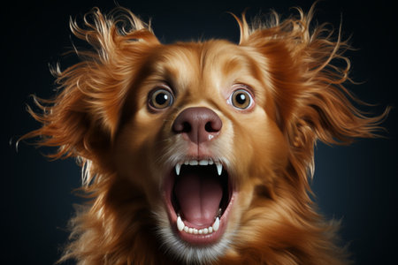 Adorable dog with a sweet and surprised expression gazing directly at the cameraの素材