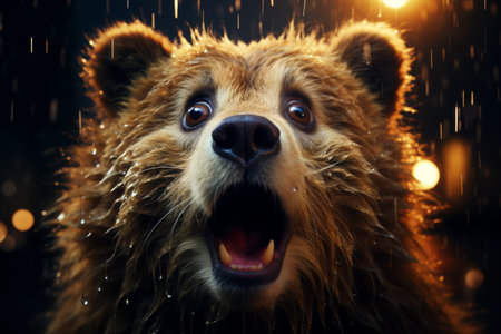 Surprised bear with wide open eyes and stretched mouth showing astonishment and curious expressionの素材