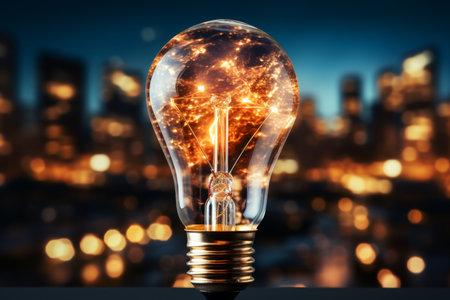 Glowing light bulb. dramatic side lighting and bright highlights for a brilliant ideaの素材