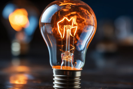 Dramatic glowing lightbulb on dark background symbolizing the birth of a brilliant ideaの素材