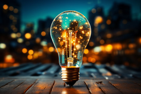 Bright idea. glowing lightbulb in dramatic side lighting, symbolizing birth of brilliant ideaの素材