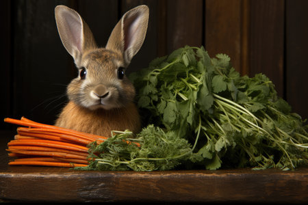 rabbit on wooden backgroundの写真素材