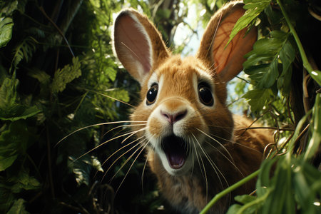 rabbit on wooden backgroundの写真素材