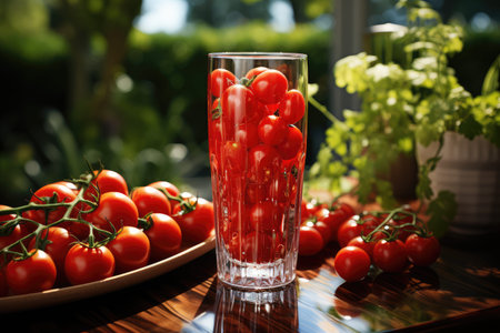 Tomato juice in a glass and fresh tomatoes.の素材