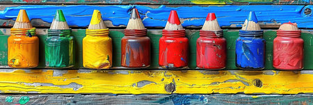 Very old used and messy water color paint box with a brushの素材