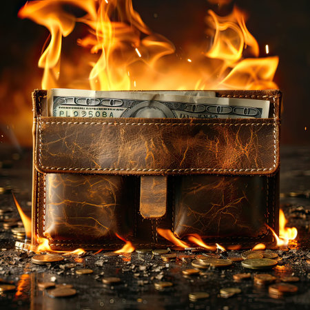 leather men's wallet burning with fire,の素材