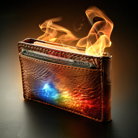 leather men's wallet burning with fire,の素材