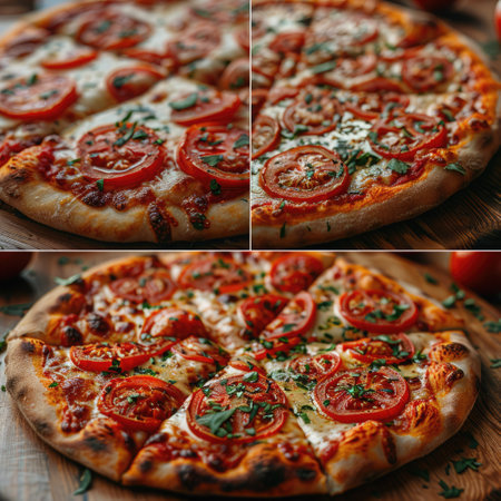 Indulge in this delightful classic Margherita pizza, generously topped with fresh basil and creamy mozzarella cheeseの素材