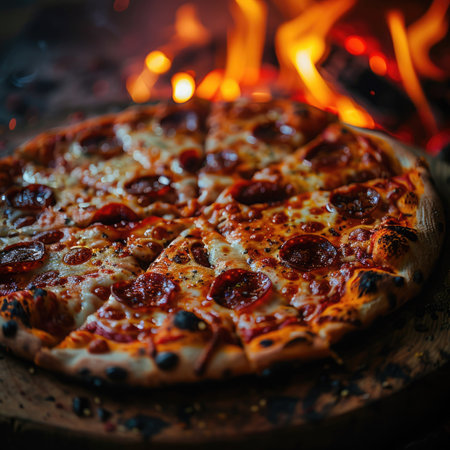 Indulge in this delightful classic Margherita pizza, generously topped with fresh basil and creamy mozzarella cheeseの素材