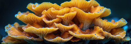 Amber coral spreads across the ocean floor, showing intricate patterns and vibrant colors.の素材