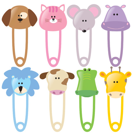Baby Animal Safety Pins Collection のイラスト素材
