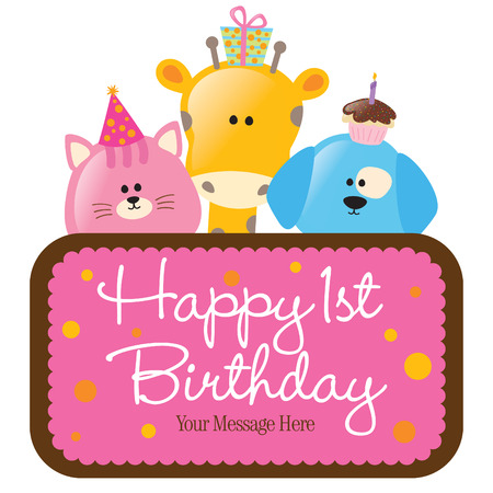Vector Isolated Birthday Animals with Sign のイラスト素材