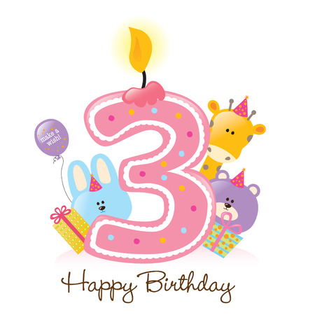 Happy Birthday Candle and Animals Isolated on whiteのイラスト素材