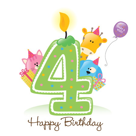 Happy Birthday Candle and Animals Isolated on whiteのイラスト素材