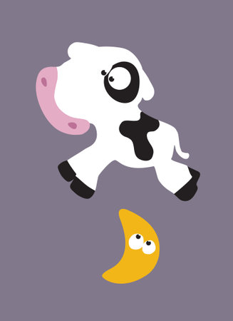 Cow jumps over the moon のイラスト素材