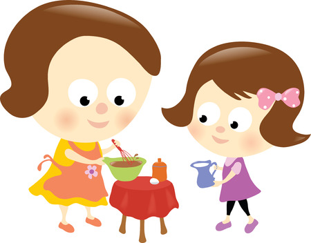 Mother and daughter preparing a chocolate cakeのイラスト素材