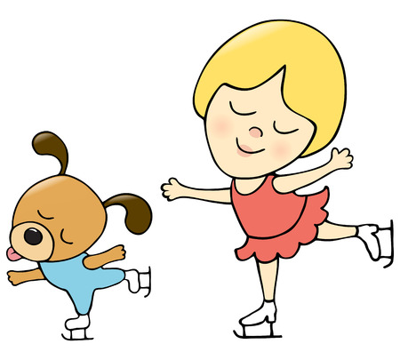 Girl and dog skatingのイラスト素材